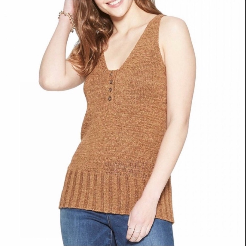 Universal Thread Brown Knit Sleeveless v neck tank Top size medium GUC
